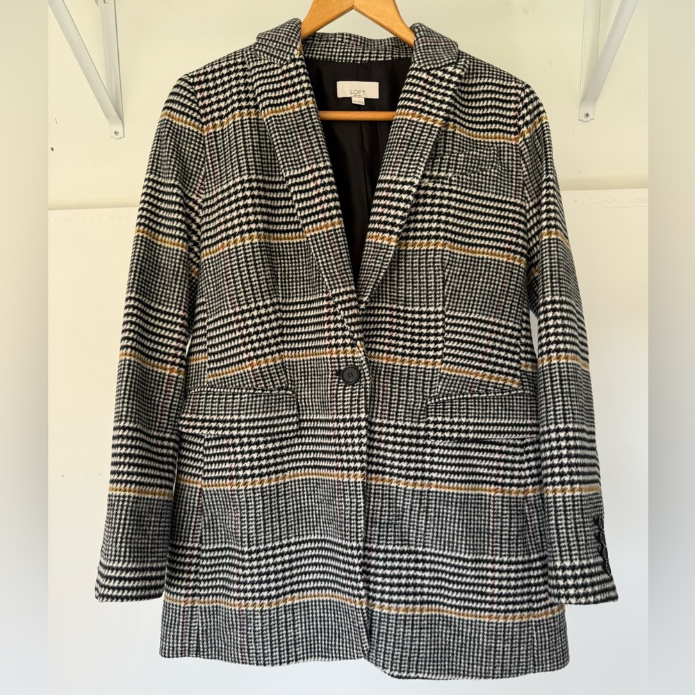 LOFT Black, White, and Tan Plaid Blazer